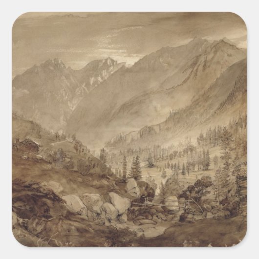 マウンテンランドスケープ， Macugnaga, 1845 （ペン&ブラウンi） スクエアシール (正面)