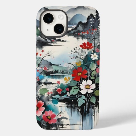 マウンテンリバーとワイルドフラワーウォーターカラー Case-Mate iPhoneケース (裏面)