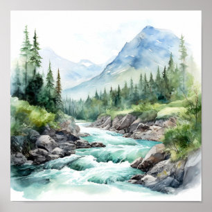 マウンテンリバーアラスカウォーター絵を描カラー ポスター