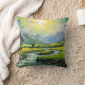 マウンテンリバーグリーンフォレストサンセット クッション (ブランケット)