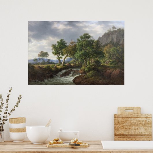 マウンテンリバーランドスケープ自然ヴィンテージファインアート ポスター (キッチン)