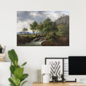 マウンテンリバーランドスケープ自然ヴィンテージファインアート ポスター (ホームオフィス)