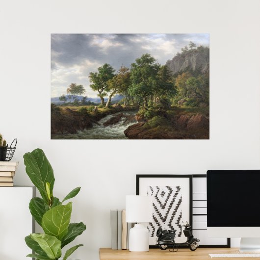 マウンテンリバーランドスケープ自然ヴィンテージファインアート ポスター (ホームオフィス)