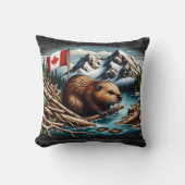 マウンテンリバー国旗を掲げたカナディアン・ビーバー クッション (正面)