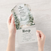 マウンテンリバー秋ウィンターランドスケープ結婚ズ オールインワン招待状 (貼ってはがせる)