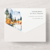 マウンテンリバー秋ウィンターランドスケープ結婚ズ オールインワン招待状 (裏面)