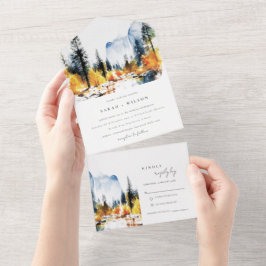 マウンテンリバー秋ウィンターランドスケープ結婚ズ オールインワン招待状