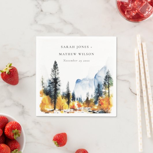 マウンテンリバー秋ウィンターランドスケープ結婚ズ スタンダードカクテルナプキン (インサイチュ)