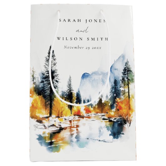 マウンテンリバー秋ウィンターランドスケープ結婚ズ ミディアムペーパーバッグ (正面)