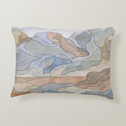 マウンテンリージョンウォーターカラーラインアートプリント アクセントクッション (裏面)