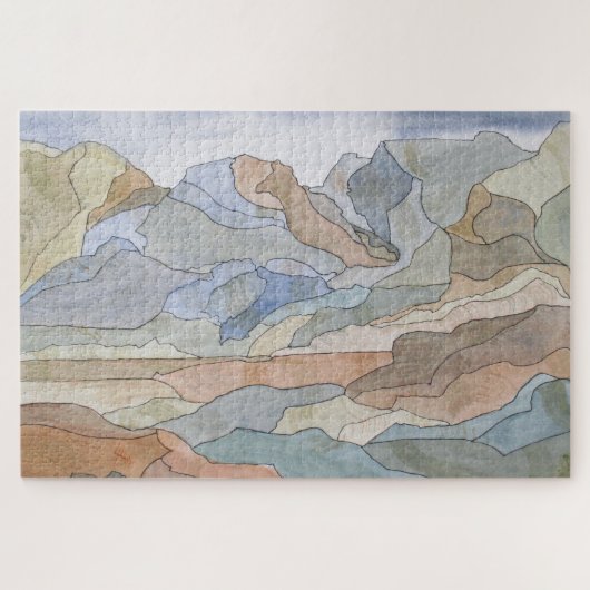 マウンテンリージョンウォーターカラーラインアートプリント ジグソーパズル (横)