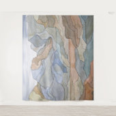 マウンテンリージョンウォーターカラーラインアートプリント タペストリー (正面)