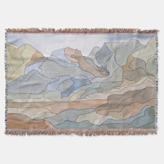 マウンテンリージョンズウォーターカラーラインアートプリント スローブランケット (正面)
