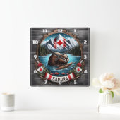 マウンテンレイクで泳澄んぐカナダのビーバー スクエア壁時計 (ホーム)