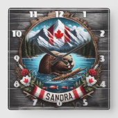 マウンテンレイクで泳澄んぐカナダのビーバー スクエア壁時計 (正面)