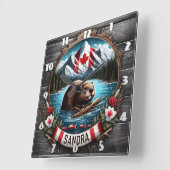 マウンテンレイクで泳澄んぐカナダのビーバー スクエア壁時計 (傾斜)