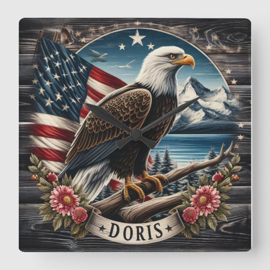 マウンテンレイクに突き止められたアメリカハゲのワシ スクエア壁時計 (正面)