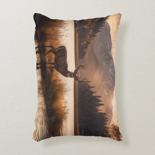 マウンテンレイクの巨大な鹿 アクセントクッション (正面(垂直))