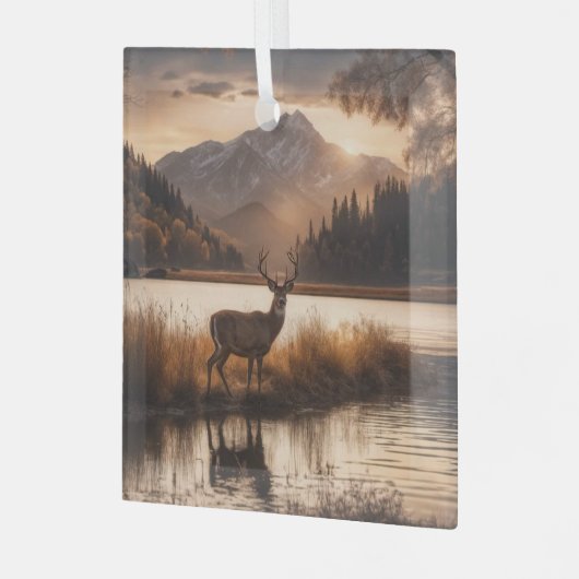 マウンテンレイクの巨大な鹿 ガラスオーナメント (正面左)