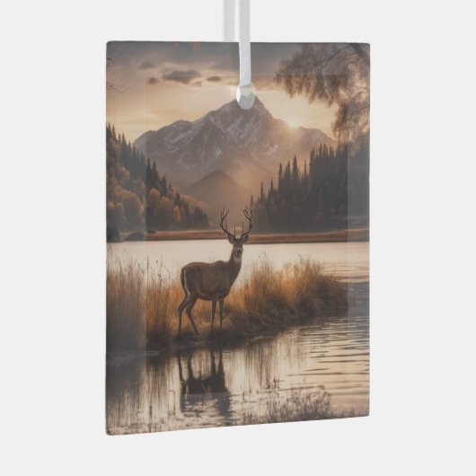 マウンテンレイクの巨大な鹿 ガラスオーナメント (正面右)