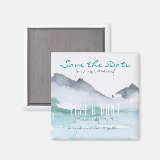 マウンテンレイクウェディングデイトスクエアマグネットを保存 マグネット (正面/裏面)