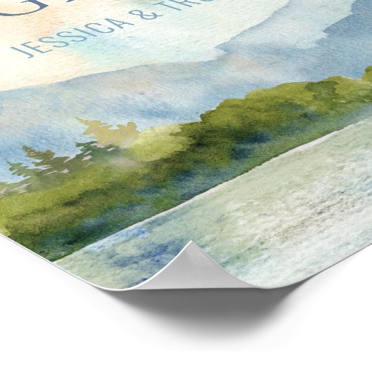 マウンテンレイクウォーターカラーダスティブルーカード&ギフト ポスター (角)