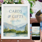 マウンテンレイクウォーターカラーダスティブルーカード&ギフト ポスター