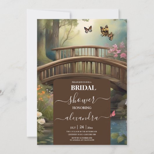 マウンテンレイクウォーターカラーツリーブライダルシャワー 招待状 (正面)