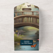 マウンテンレイクウォーターカラーツリー結婚ズ オールインワン招待状 (外側)