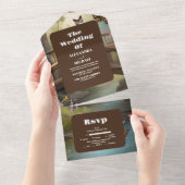 マウンテンレイクウォーターカラーツリー結婚ズ オールインワン招待状 (貼ってはがせる)