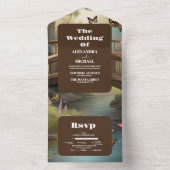 マウンテンレイクウォーターカラーツリー結婚ズ オールインワン招待状 (内側)