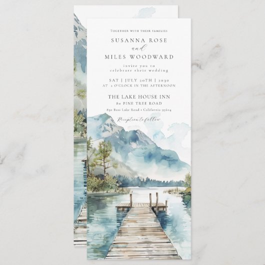 マウンテンレイクウォーターカラーフォレストツリー結婚ズ 招待状 (正面/裏面)