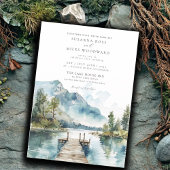 マウンテンレイクウォーターカラーフォレストツリー結婚ズ 招待状