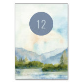 マウンテンレイクウォーターカラー風光明媚な編集可能 テーブルナンバー (裏面)