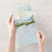 マウンテンレイクウォーター結婚カラー オールインワン招待状 (貼ってはがせる)