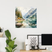 マウンテンレイクウォーター絵を描カラーズアートプリント ポスター (ホームオフィス)