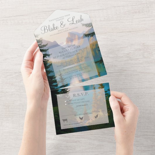 マウンテンレイクオールインワン結婚式招待状RSVP オールインワン招待状 (貼ってはがせる)