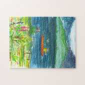 マウンテンレイクカヤックボートウォーター絵を描カラー ジグソーパズル (横)