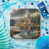 マウンテンレイクキャビンとローボート ペーパープレート (パーティー)