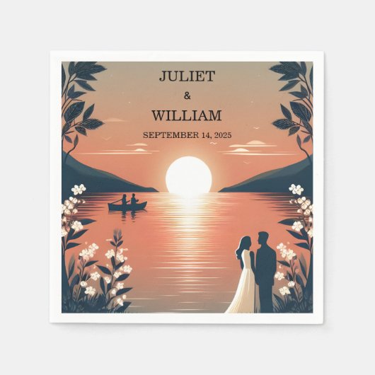 マウンテンレイクサイドフォレストアウトドアレイク結婚ズ スタンダードカクテルナプキン (正面)