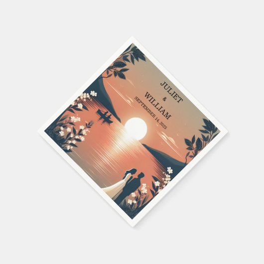 マウンテンレイクサイドフォレストアウトドアレイク結婚ズ スタンダードカクテルナプキン (角)