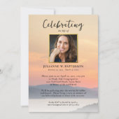 マウンテンレイクサンセットお祝いオブライフ写真 招待状 (正面)