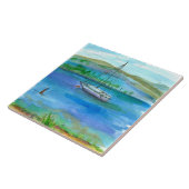 マウンテンレイクシルボートウォーター絵を描カラー タイル (側面)