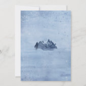 マウンテンレイクパインツリーライトブルー冬の結婚式 招待状 (裏面)