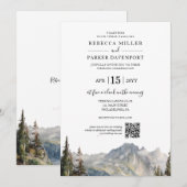 マウンテンレイクモダンサイド結婚のQRコード 招待状 (正面/裏面)