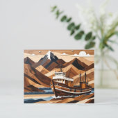 マウンテンレイクランドスケープ魚釣りボート ポストカード (スタンド正面)