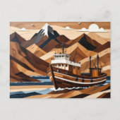 マウンテンレイクランドスケープ魚釣りボート ポストカード (正面)