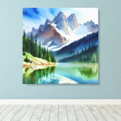 マウンテンレイクランドスケープ キャンバスプリント (インサイチュ (ウッドフロア))