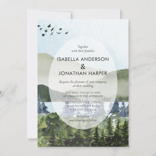 マウンテンレイクリバーフォレストアウトドア結婚ズ 招待状 (正面)