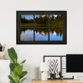 マウンテンレイクリフレクションフェイクウィンドウイリュージョン ポスター (ホームオフィス)